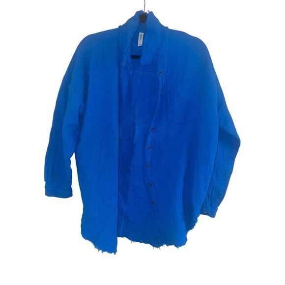 ✨ZENANA Blue Gauze Sz Large Top✨ - Picture 3 of 6